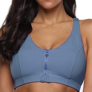 AEGIS CHIC blue Zip Front Sports Cross back Yoga Workout Fitness size M NWT
